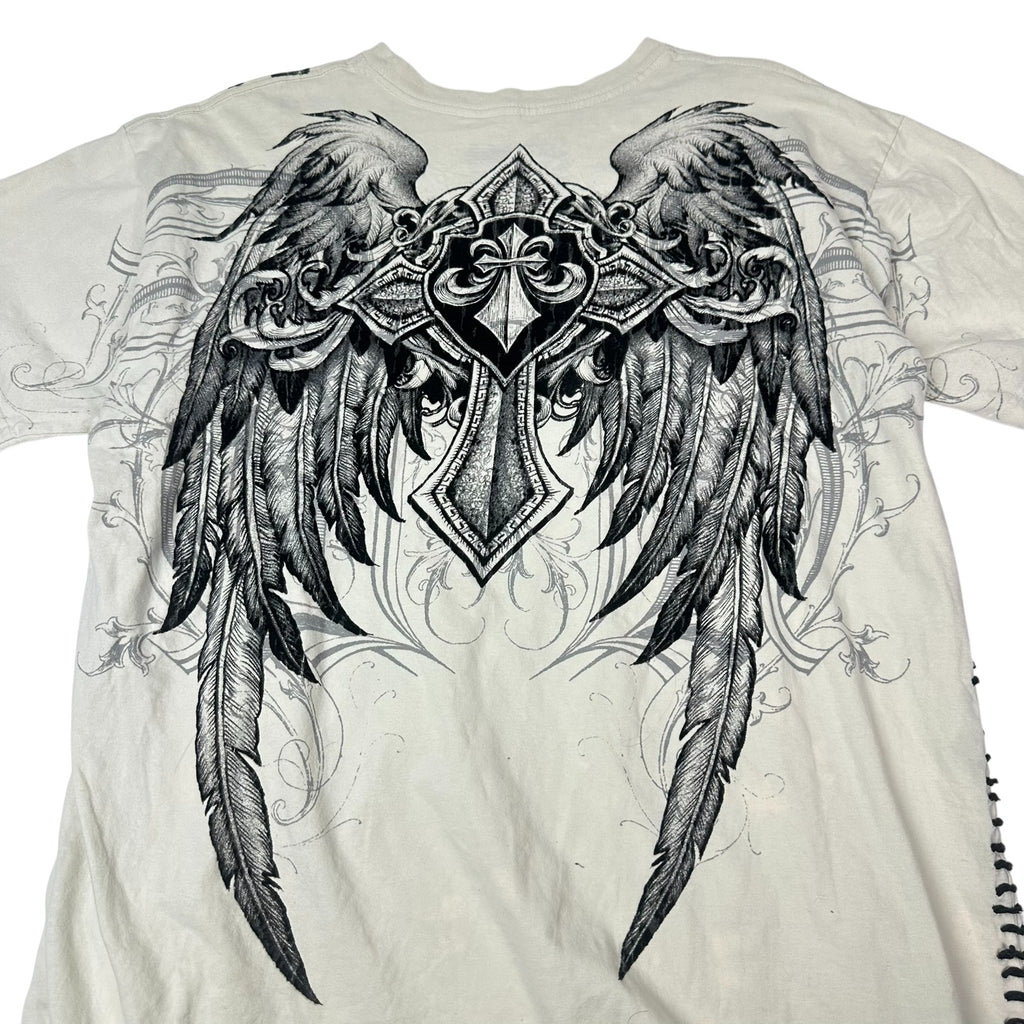 Affliction Winged Cross Laced Tee L Y2K