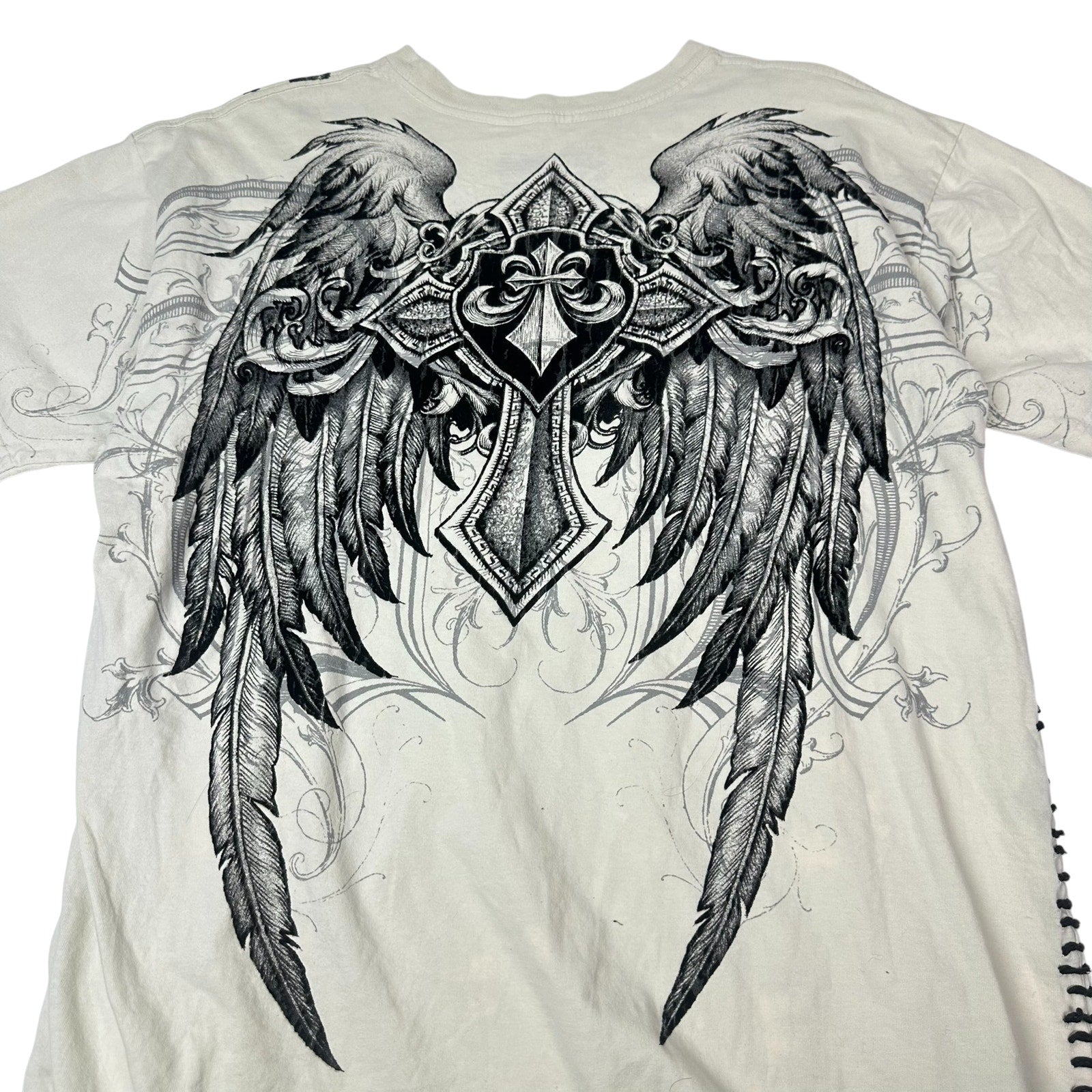 Affliction Winged Cross Laced Tee L Y2K