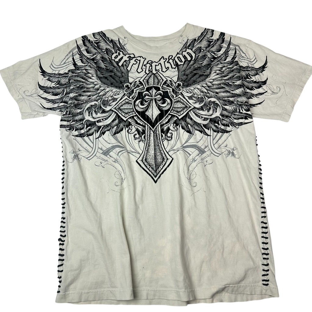 Affliction Winged Cross Laced Tee L Y2K