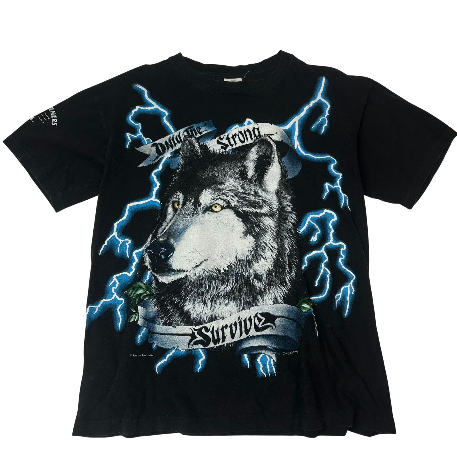 VTG 90s USA Thunder Wolf Lightning All Over Print Tee L