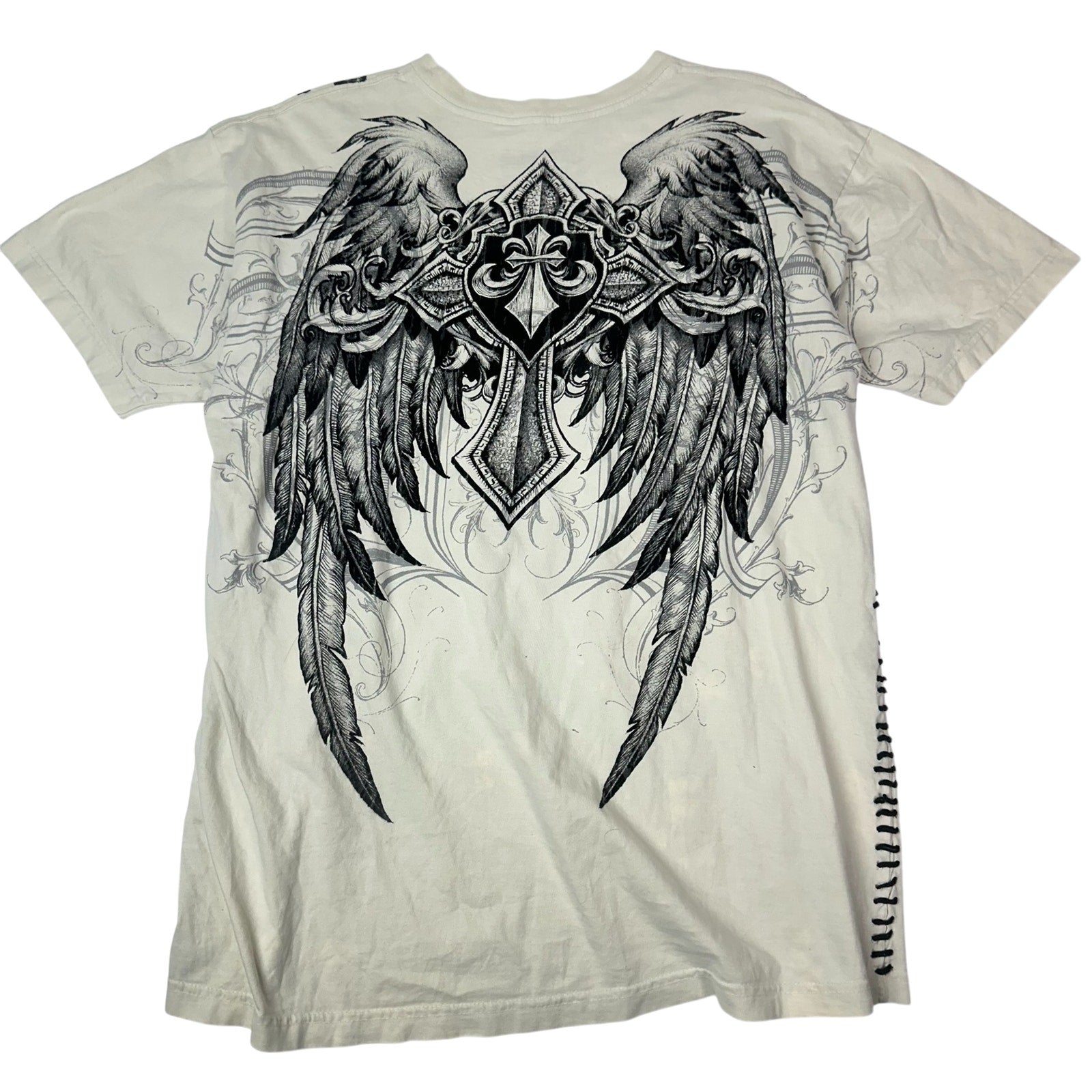 Affliction Winged Cross Laced Tee L Y2K