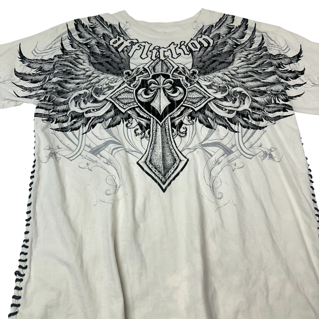 Affliction Winged Cross Laced Tee L Y2K